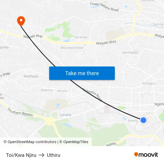Toi/Kwa Njiru to Uthiru map