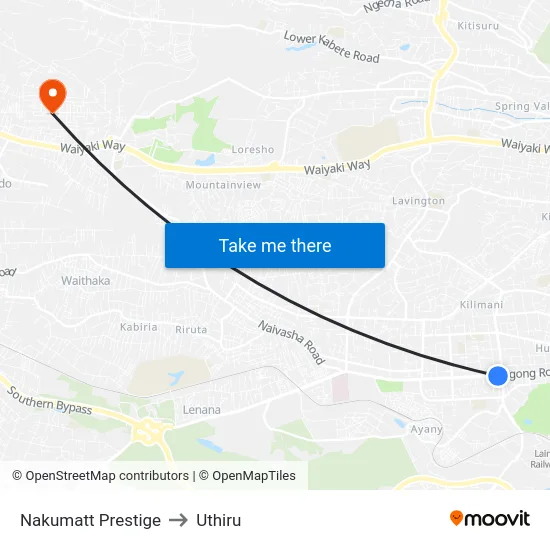 Nakumatt Prestige to Uthiru map