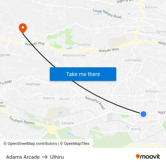 Adams Arcade to Uthiru map