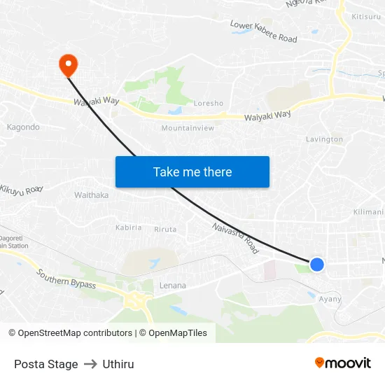 Posta Stage to Uthiru map