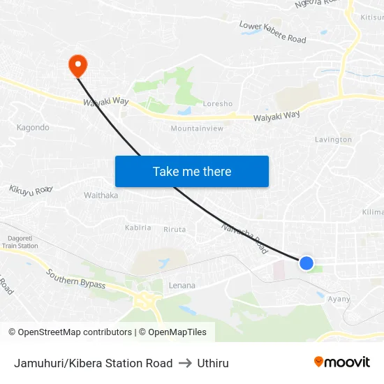Jamuhuri/Kibera Station Road to Uthiru map