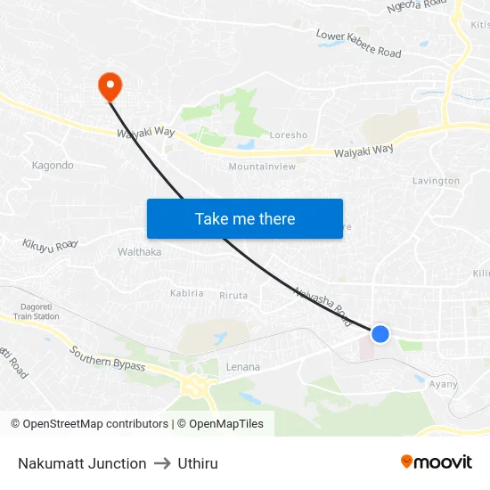 Nakumatt Junction to Uthiru map