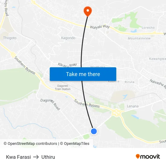 Kwa Farasi to Uthiru map