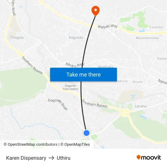 Karen Dispensary to Uthiru map