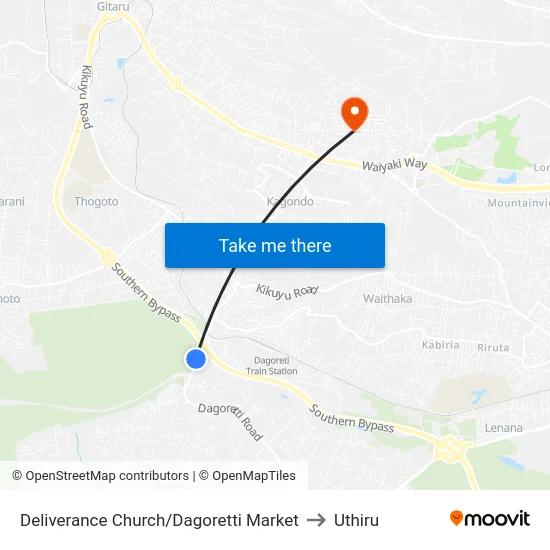 Deliverance Church/Dagoretti Market to Uthiru map