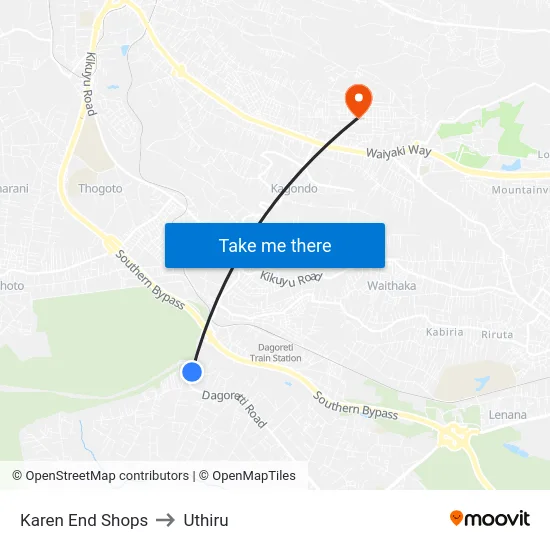 Karen End Shops to Uthiru map