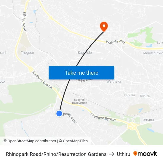 Rhinopark Road/Rhino/Resurrection Gardens to Uthiru map