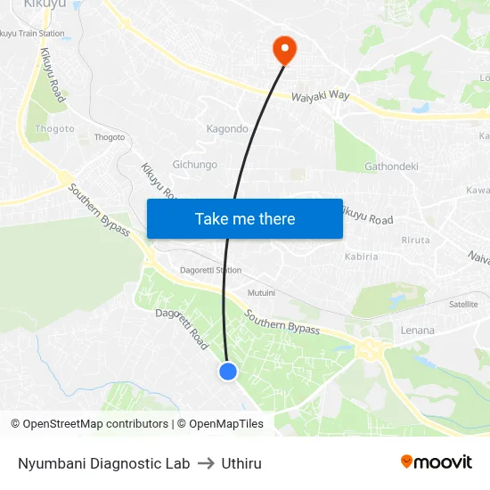 Nyumbani Diagnostic Lab to Uthiru map