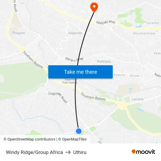 Windy Ridge/Group Africa to Uthiru map