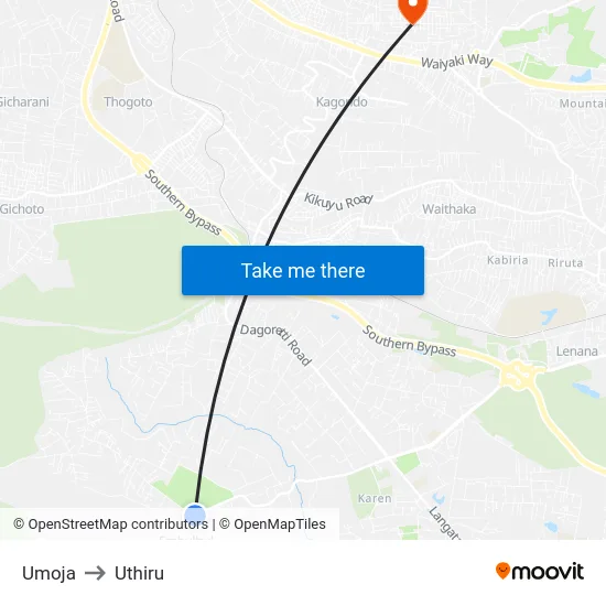 Umoja to Uthiru map