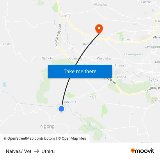Naivas/ Vet to Uthiru map