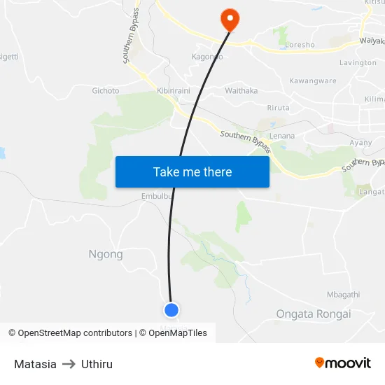 Matasia to Uthiru map