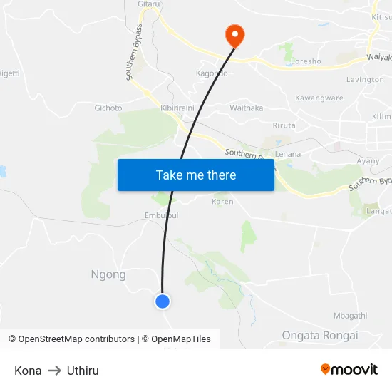 Kona to Uthiru map