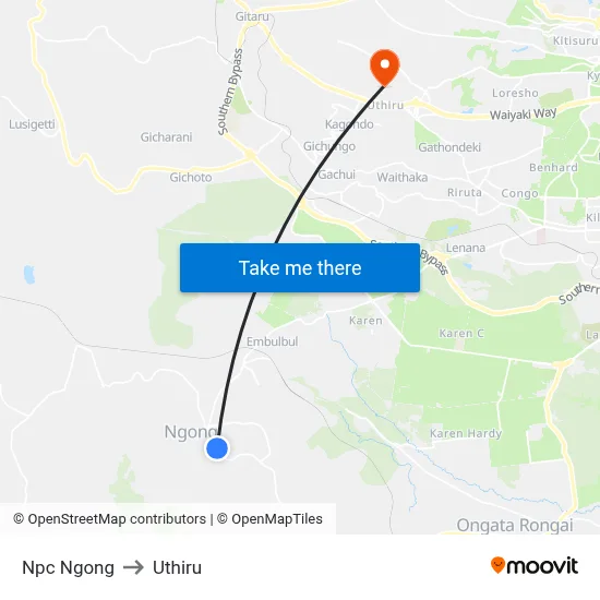 Npc Ngong to Uthiru map