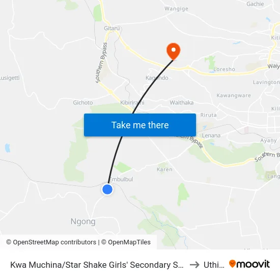 Kwa Muchina/Star Shake Girls' Secondary School to Uthiru map