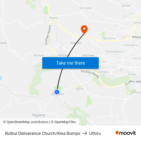 Bulbul Deliverance Church/Kwa Bumps to Uthiru map