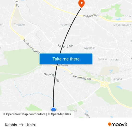 Kephis to Uthiru map