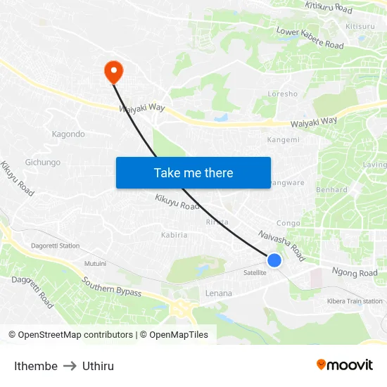 Ithembe to Uthiru map