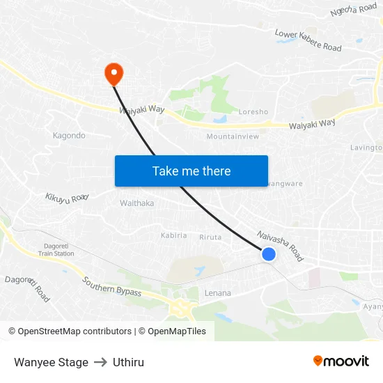 Wanyee Stage to Uthiru map