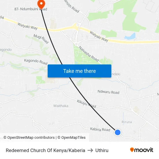 Redeemed Church Of Kenya/Kaberia to Uthiru map