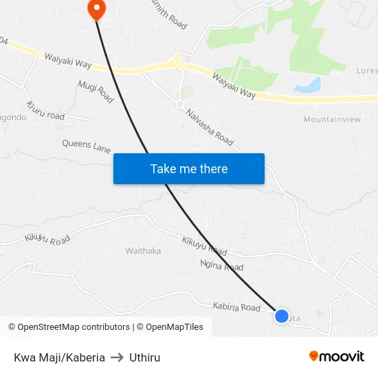 Kwa Maji/Kaberia to Uthiru map