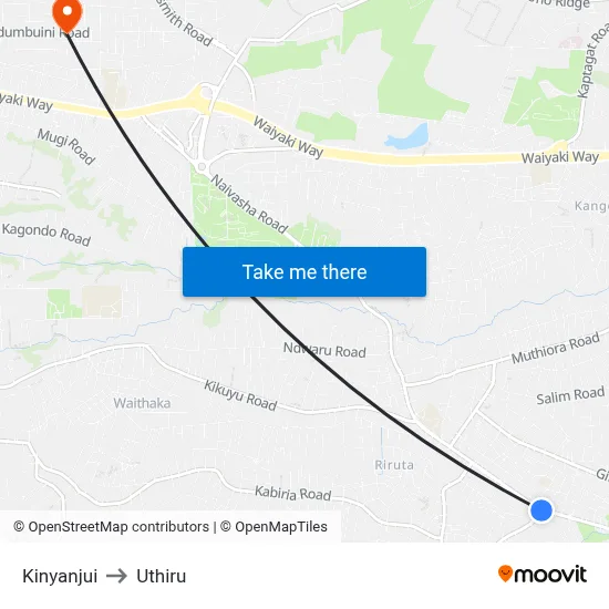 Kinyanjui to Uthiru map