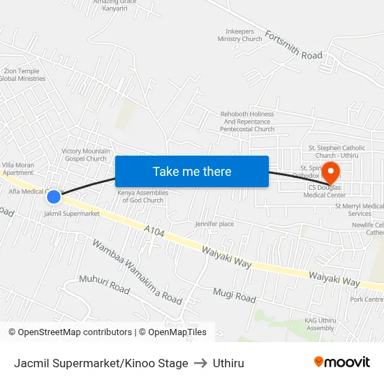 Jacmil Supermarket/Kinoo Stage to Uthiru map