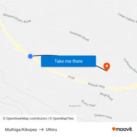 Muthiga/Kikopey to Uthiru map