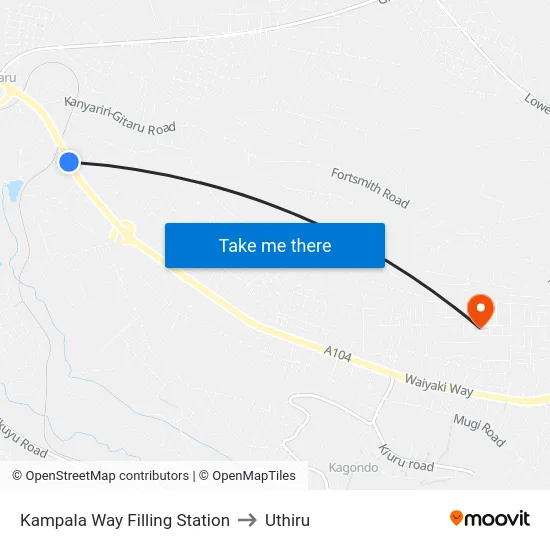 Kampala Way Filling Station to Uthiru map