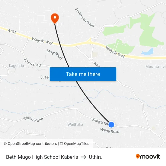 Beth Mugo High School Kaberia to Uthiru map