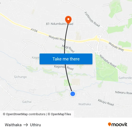 Waithaka to Uthiru map