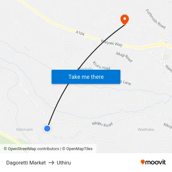 Dagoretti Market to Uthiru map