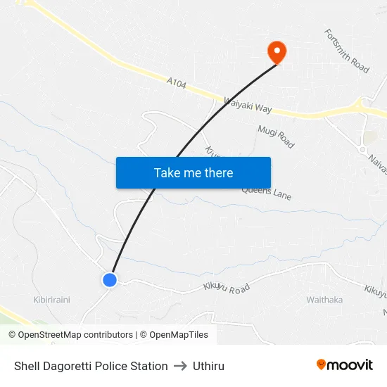 Shell Dagoretti Police Station to Uthiru map