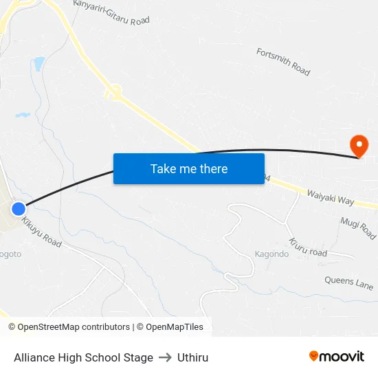 Alliance High School Stage to Uthiru map