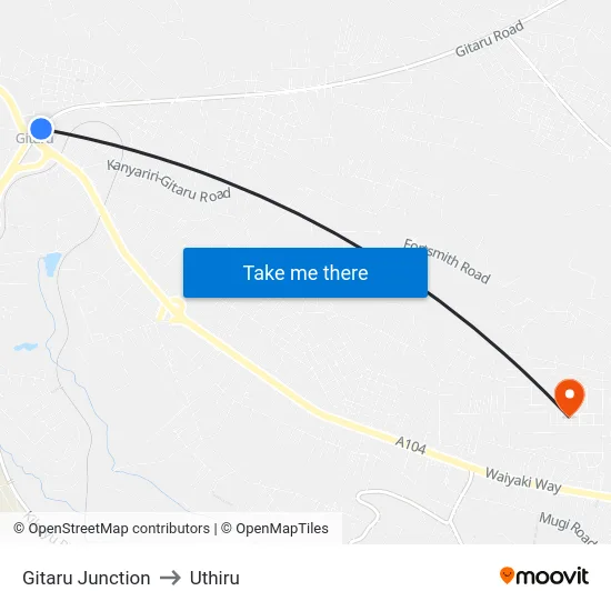 Gitaru Junction to Uthiru map