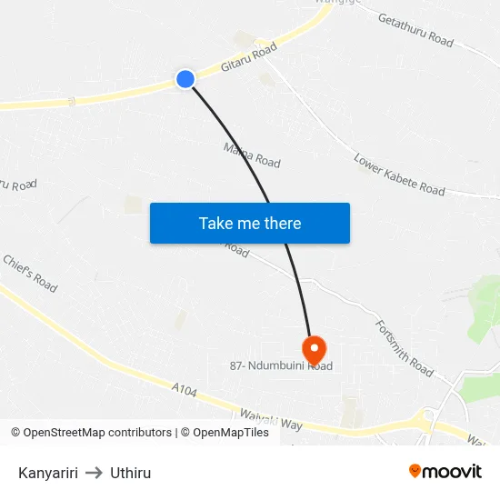 Kanyariri to Uthiru map