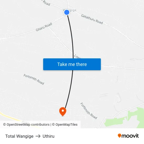 Total Wangige to Uthiru map