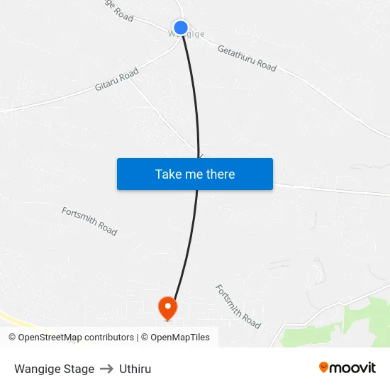 Wangige Stage to Uthiru map