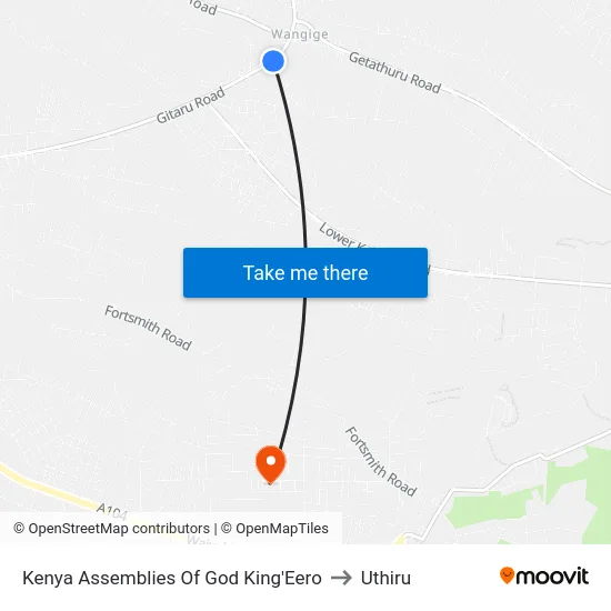 Kenya Assemblies Of God King'Eero to Uthiru map