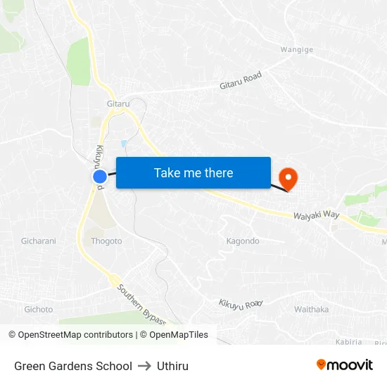 Green Gardens School to Uthiru map