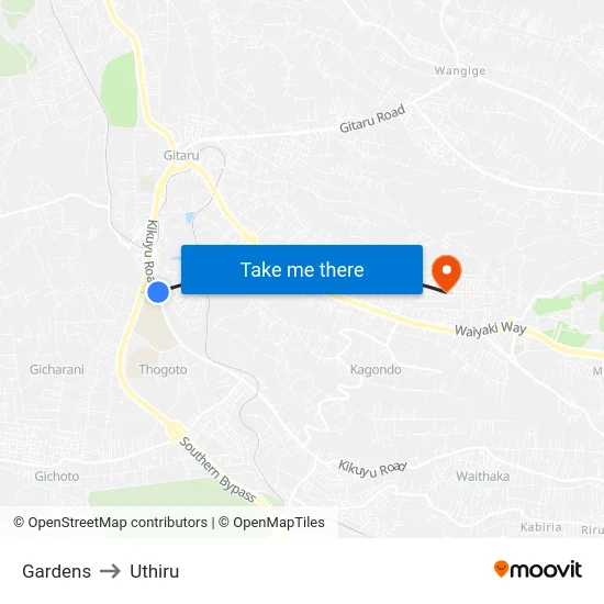 Gardens to Uthiru map