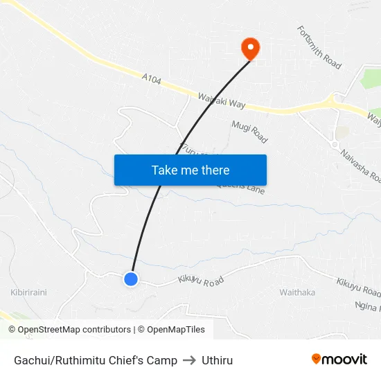 Gachui/Ruthimitu Chief's Camp to Uthiru map