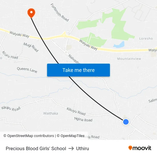 Precious Blood Girls' School to Uthiru map