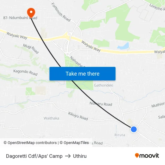Dagoretti Cdf/Aps' Camp to Uthiru map
