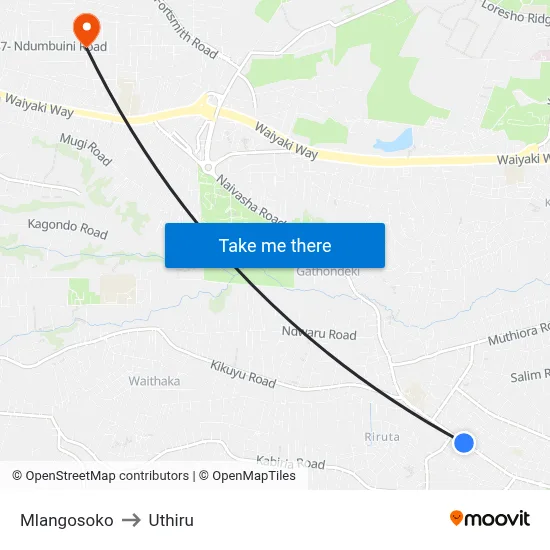 Mlangosoko to Uthiru map