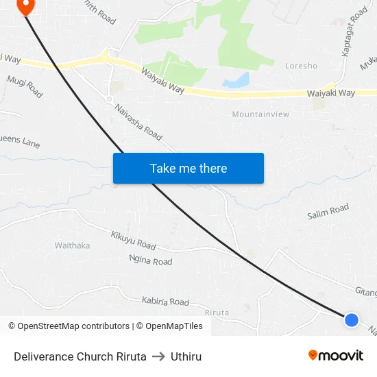 Deliverance Church Riruta to Uthiru map