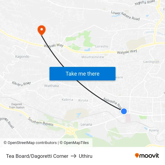 Tea Board/Dagoretti Corner to Uthiru map