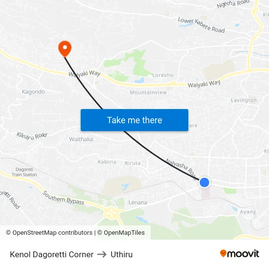 Kenol Dagoretti Corner to Uthiru map