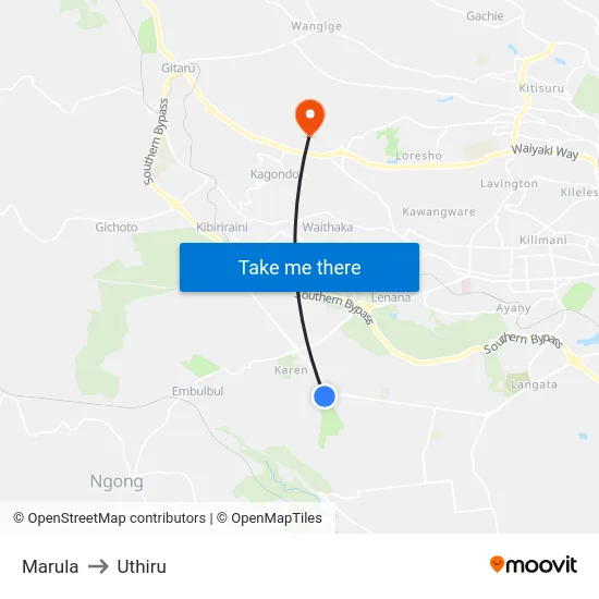 Marula to Uthiru map