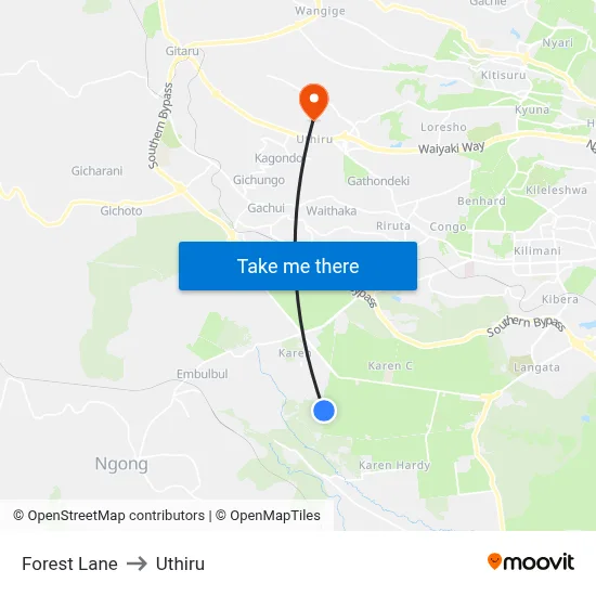 Forest Lane to Uthiru map